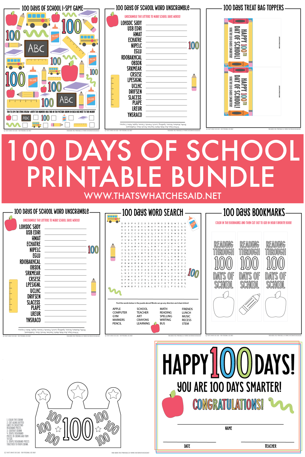 100 Days of School Printable Activity Bundle