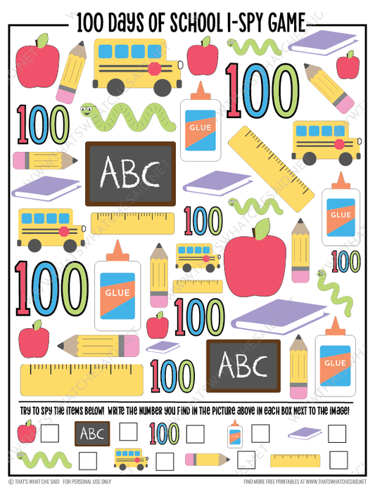 100 Days of School Printable Activity Bundle