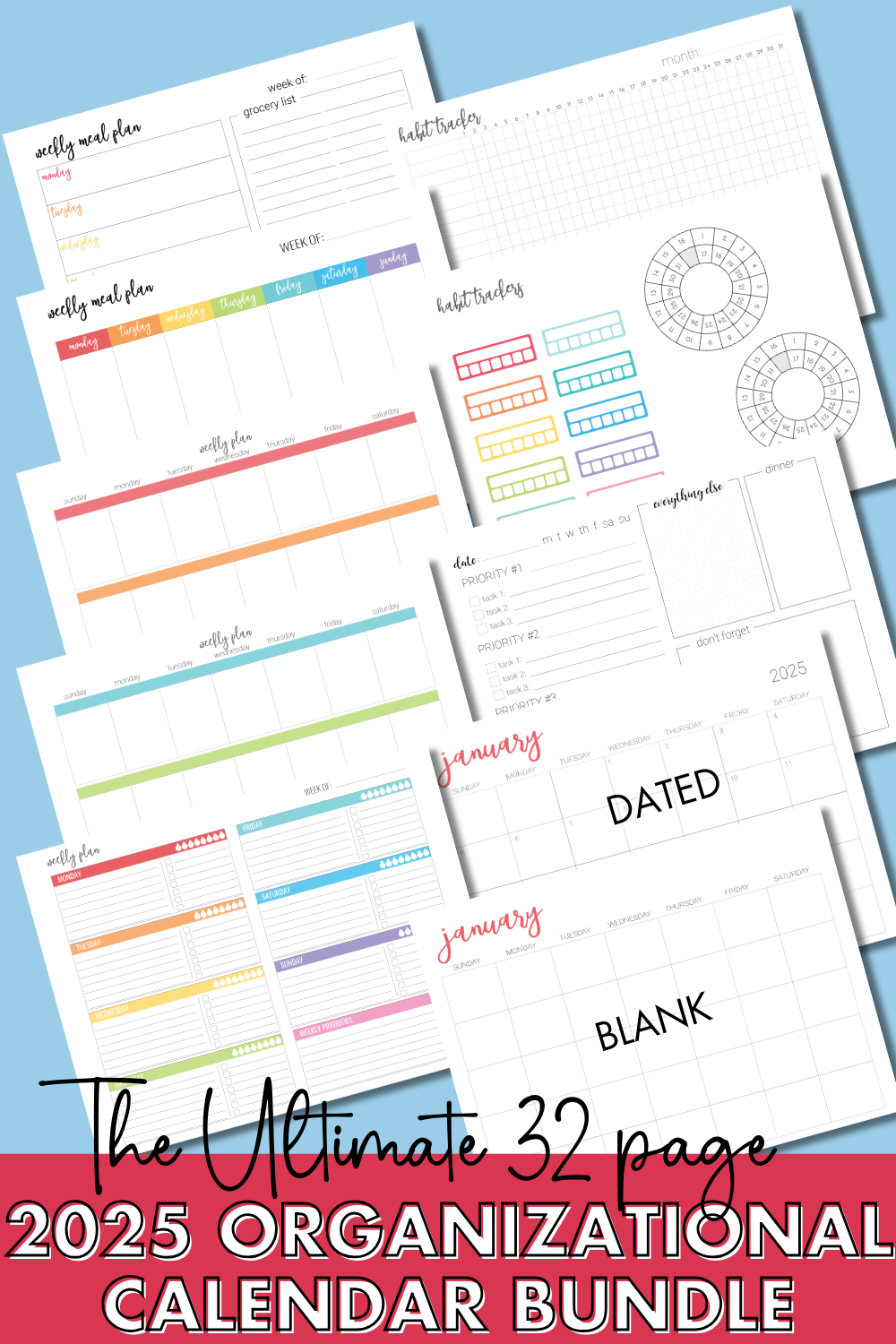 2025 Printable Calendar and Organization Bundle